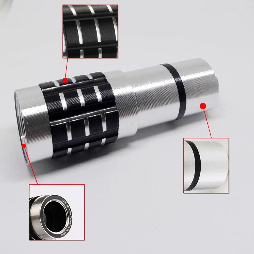 12x telescopic lens with universal clip for mobile phone outdoor filming and observation
