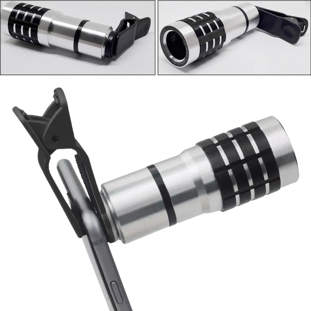 12x telescopic lens with universal clip for mobile phone outdoor filming and observation