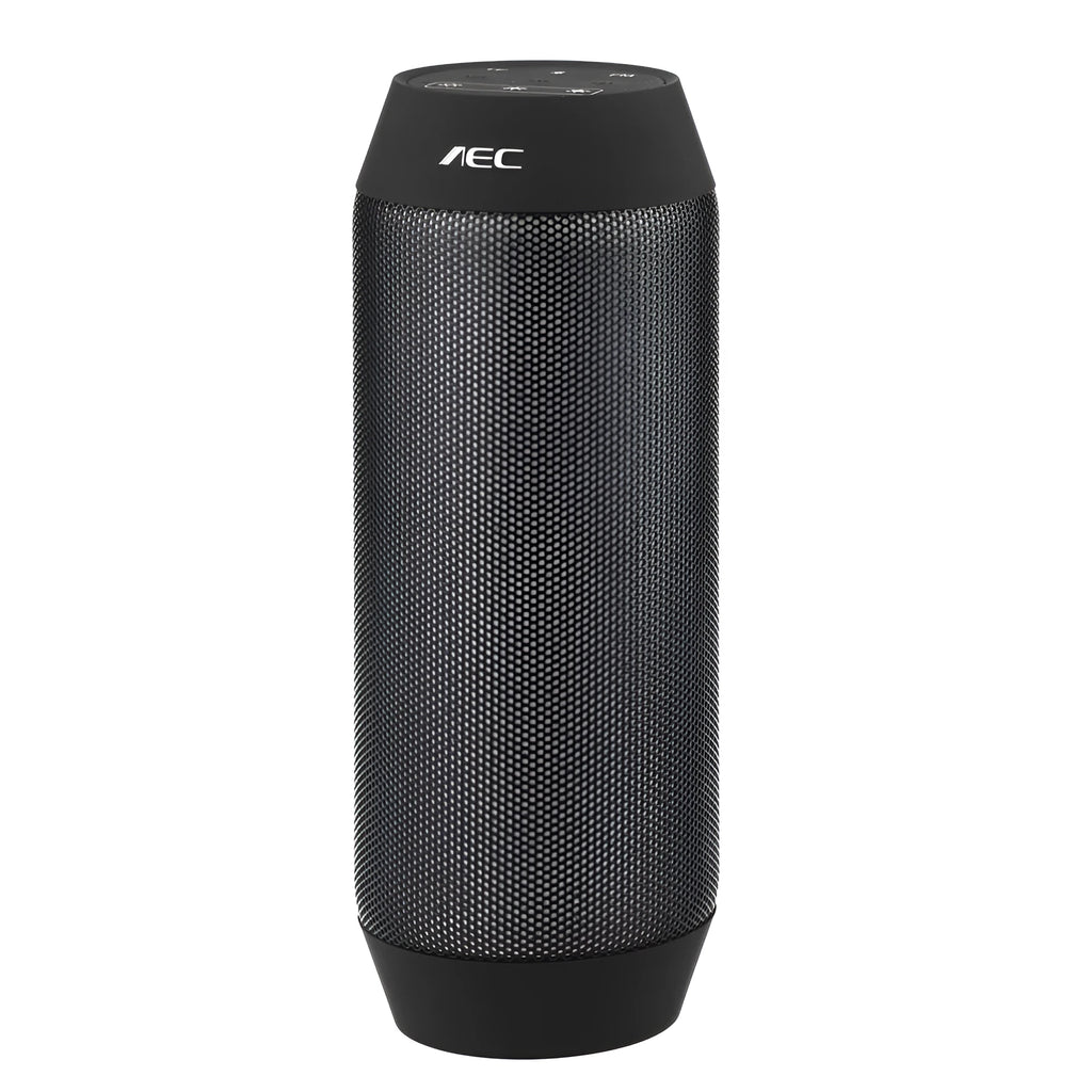 Mini black Bluetooth stereo with colourful LED lights showing 360° sound projection