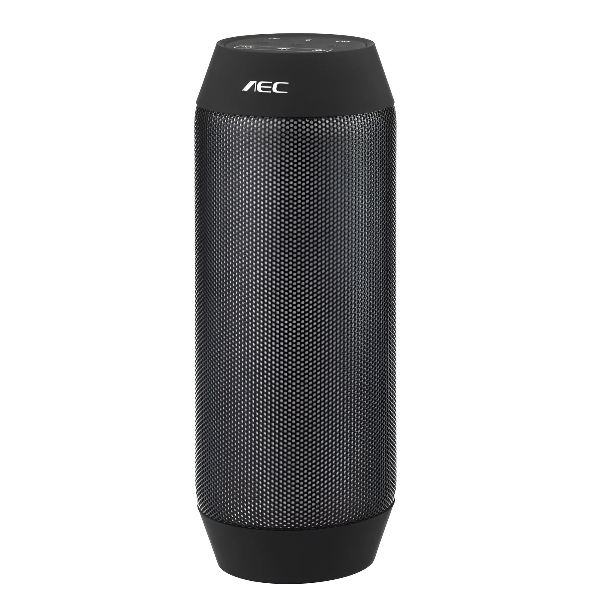 Mini black Bluetooth stereo with colourful LED lights showing 360° sound projection