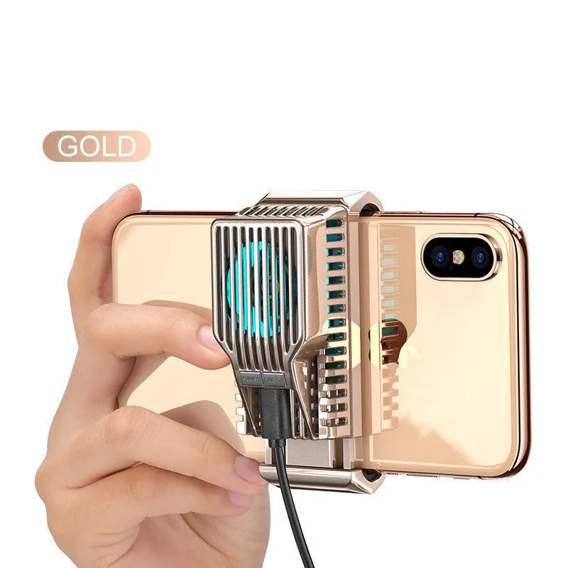 Black mobile phone radiator with clip design showing ceramic cooling surface and aluminum construction