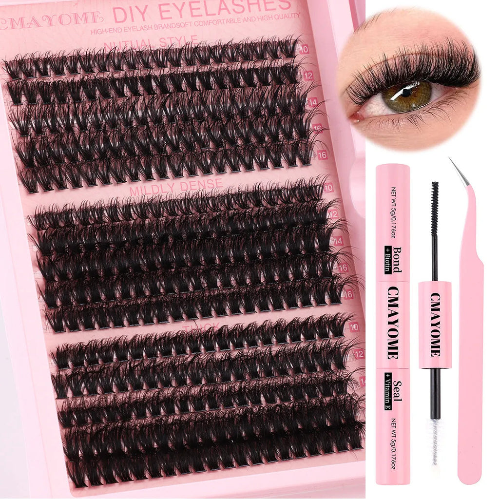 DIY false eyelashes extension suit with cluster segments and included application tweezers