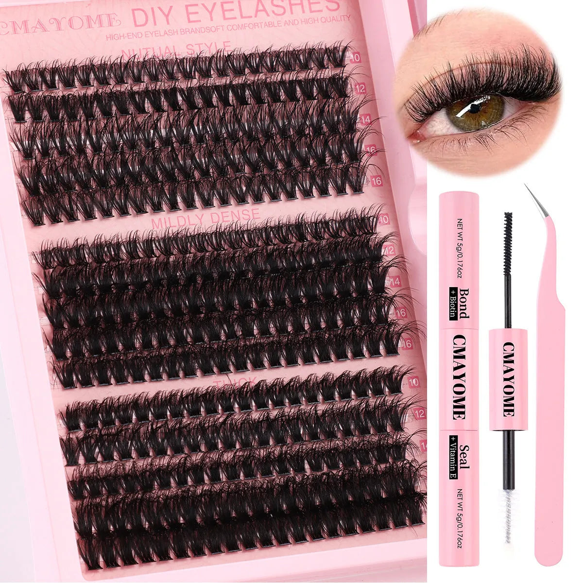 DIY false eyelashes extension suit with cluster segments and included application tweezers