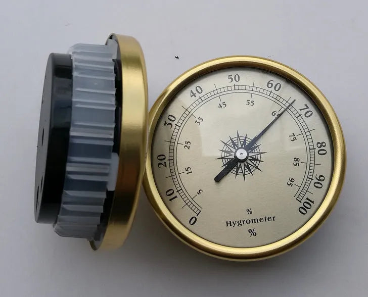 Aluminium analog thermometer and hygrometer with circular 72mm diameter display