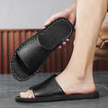 Men's brown and black leather sandals with rubber soles for casual outdoor wear