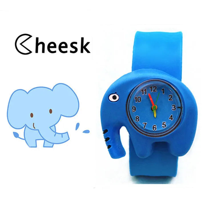3D cute cartoon kids silicone watch with a 3.6cm face in a Black panda design showing the time on a white background