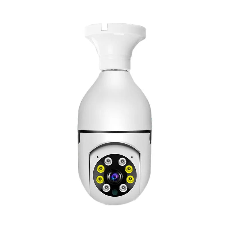 Wireless WiFi bulb security camera showing compact 5cm diameter design with plastic and metal housing