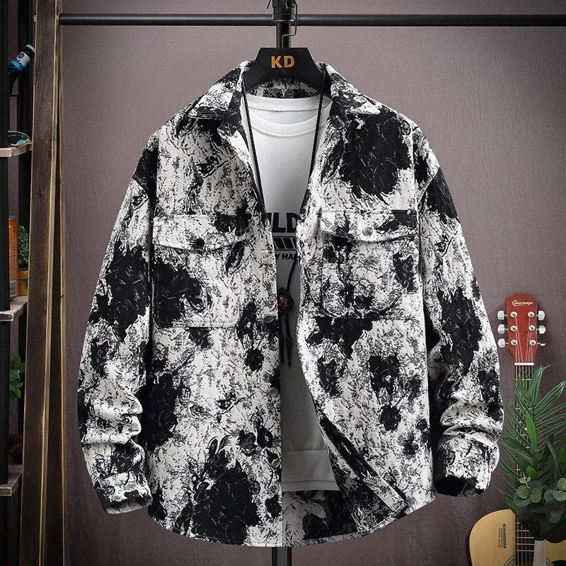 Personality casual lapel shirt coat in straight hem design with long sleeves