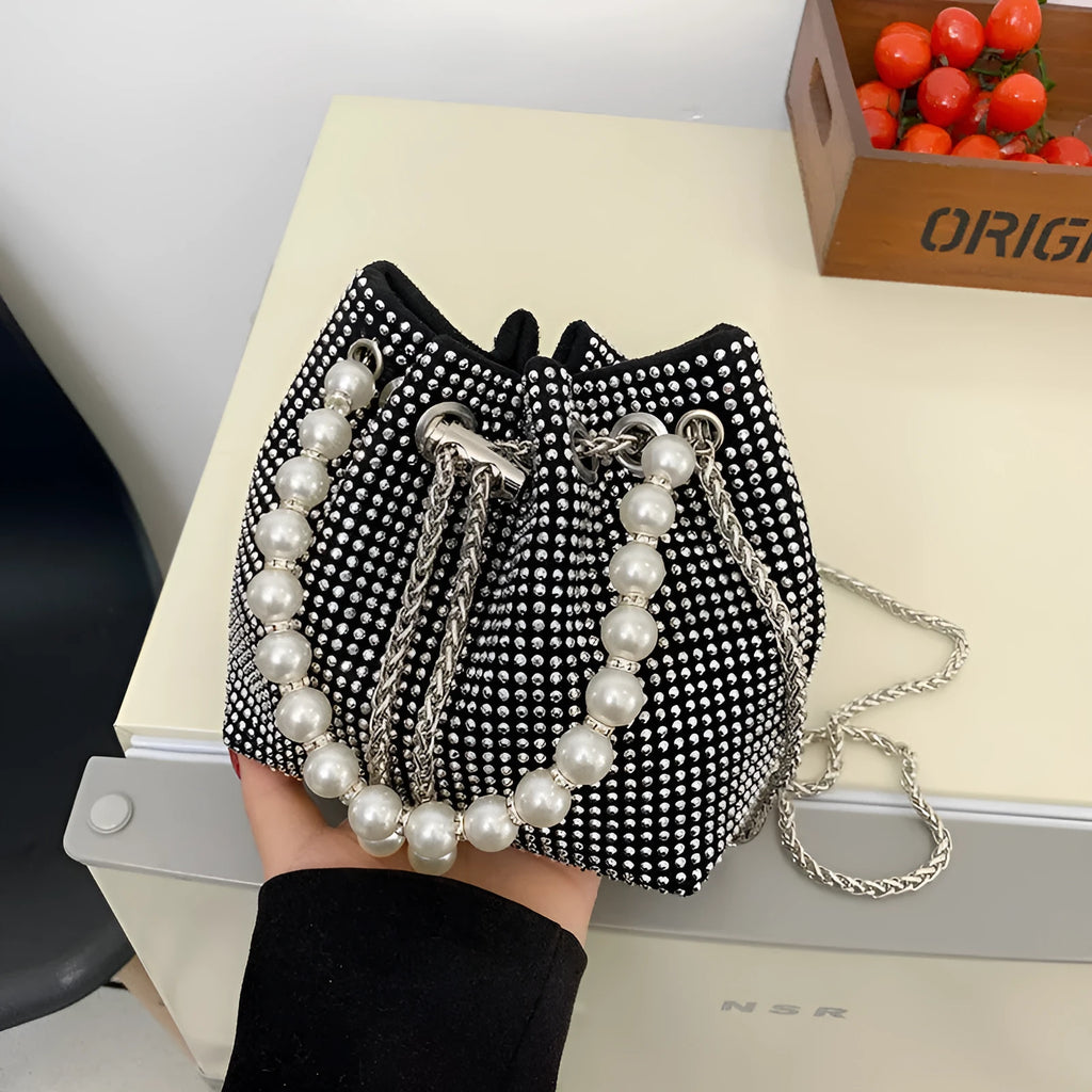 Fashion light diamond shoulder bag western style chain crossbody in black white silver
