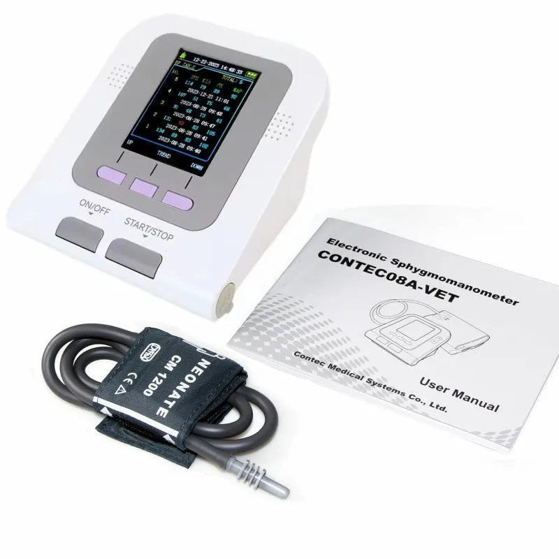 CONTEC08A veterinary digital blood pressure monitor with colour LCD display and animal cuff