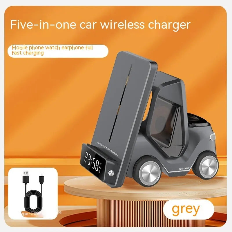 15W three-in-one wireless fast charging bracket in grey, orange, white, or yellow colour