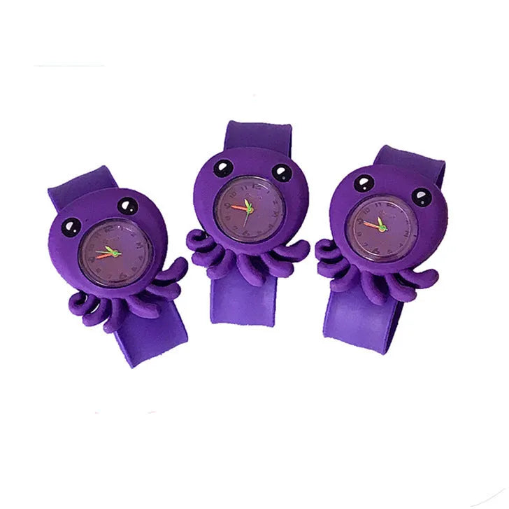 3D cute cartoon kids silicone watch with a 3.6cm face in a Black panda design showing the time on a white background