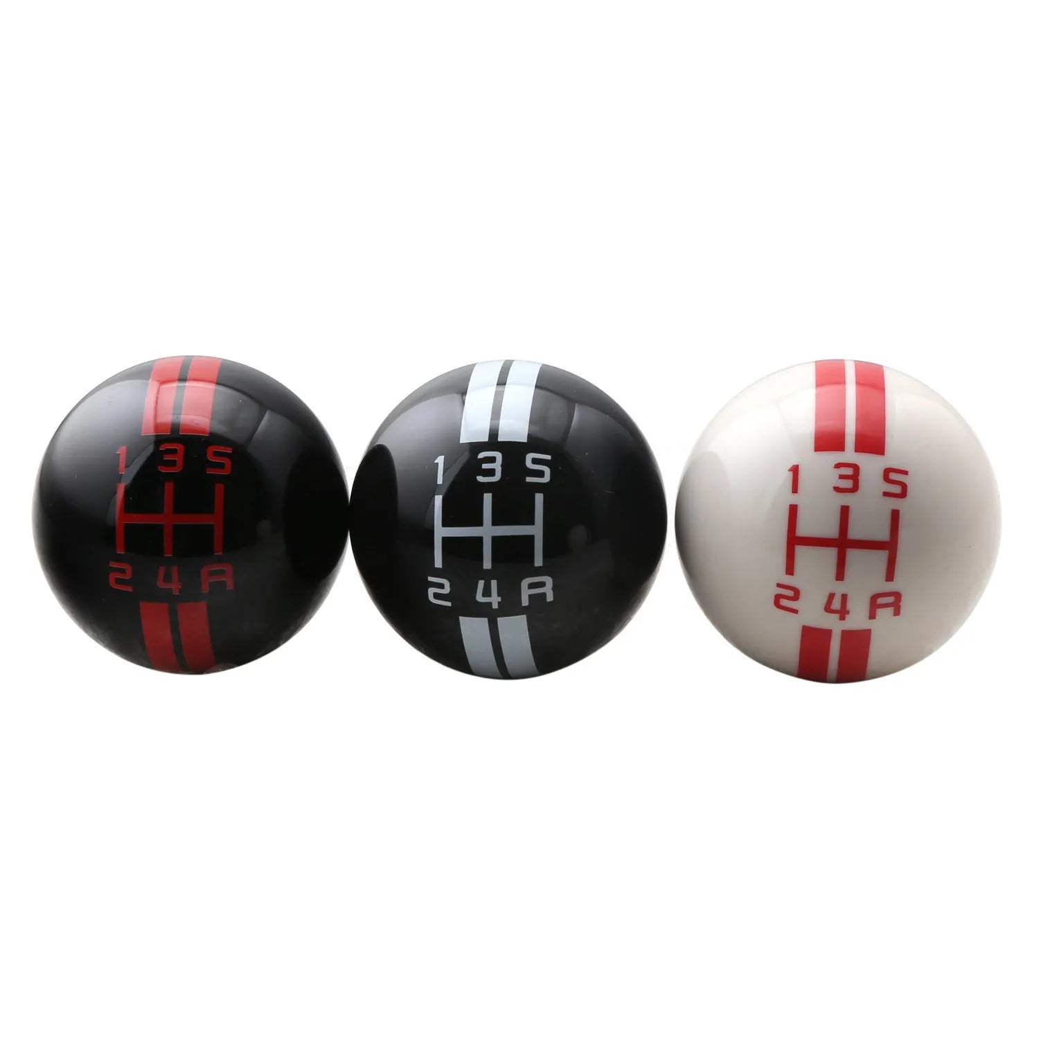 Universal manual car gear knob with 5-gear pattern on black acrylic ball with red lettering