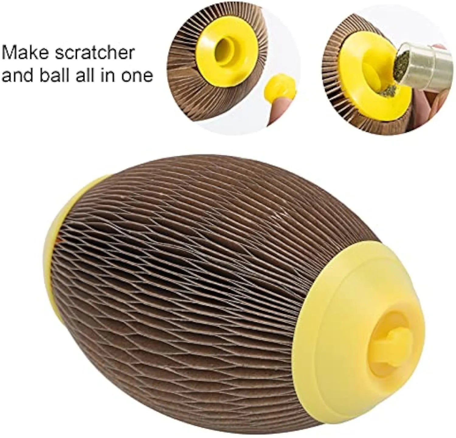 Ellipse-shaped corrugated paper catnip ball toy for scratching and play