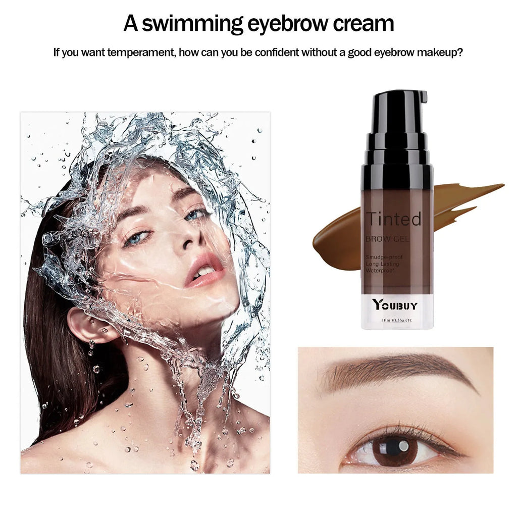 Waterproof brow cream tube in brown shade with applicator for eyebrow definition