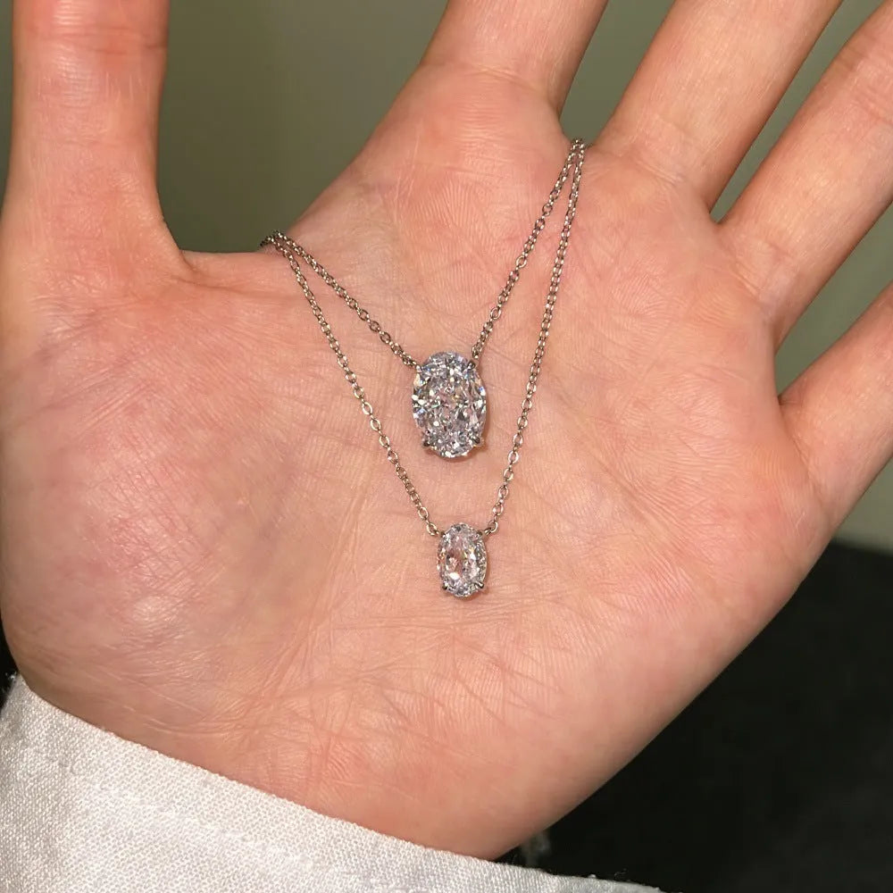 S925 sterling silver necklace with oval ice flower pendant in platinum or gold electroplated finish