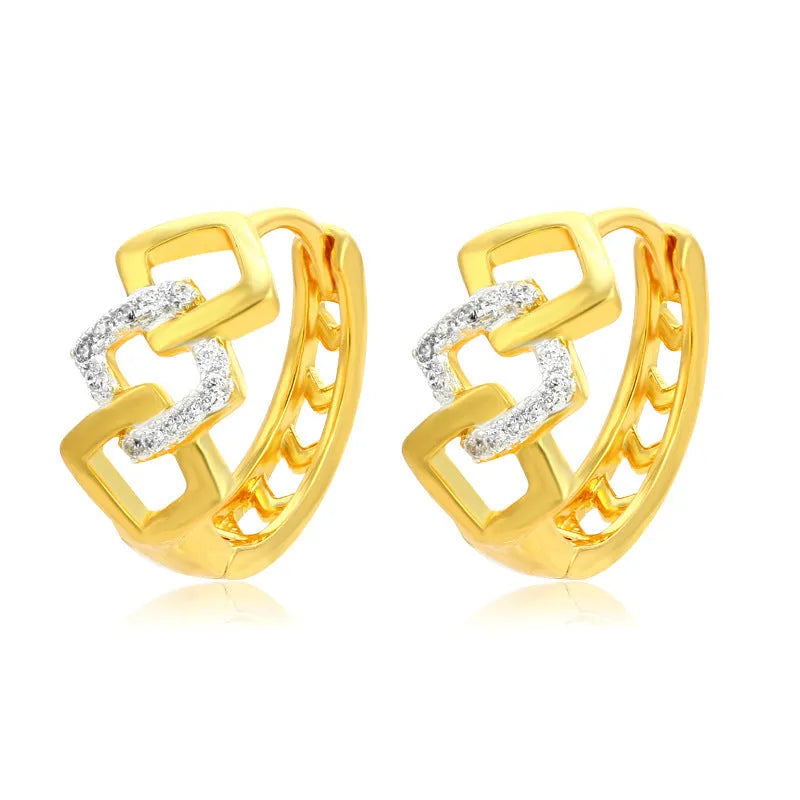 Gold geometric hollow-out earrings with colour separation detail on ear clip