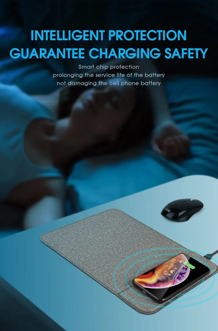 Foldable fabric phone holder with wireless charging capability showing 10W fast charging support