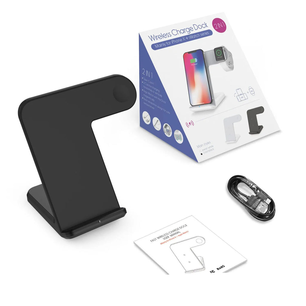Black and white wireless phone charger with compact design and Type-C cable