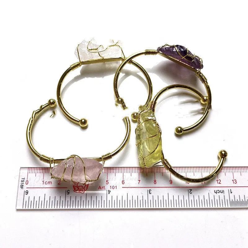 Geometric gold winding crystal rough stone bracelet with Bohemian styling