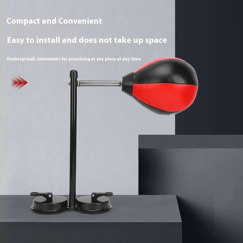 Pear-shaped inflatable boxing speed ball with double suction cup mounting system for home training