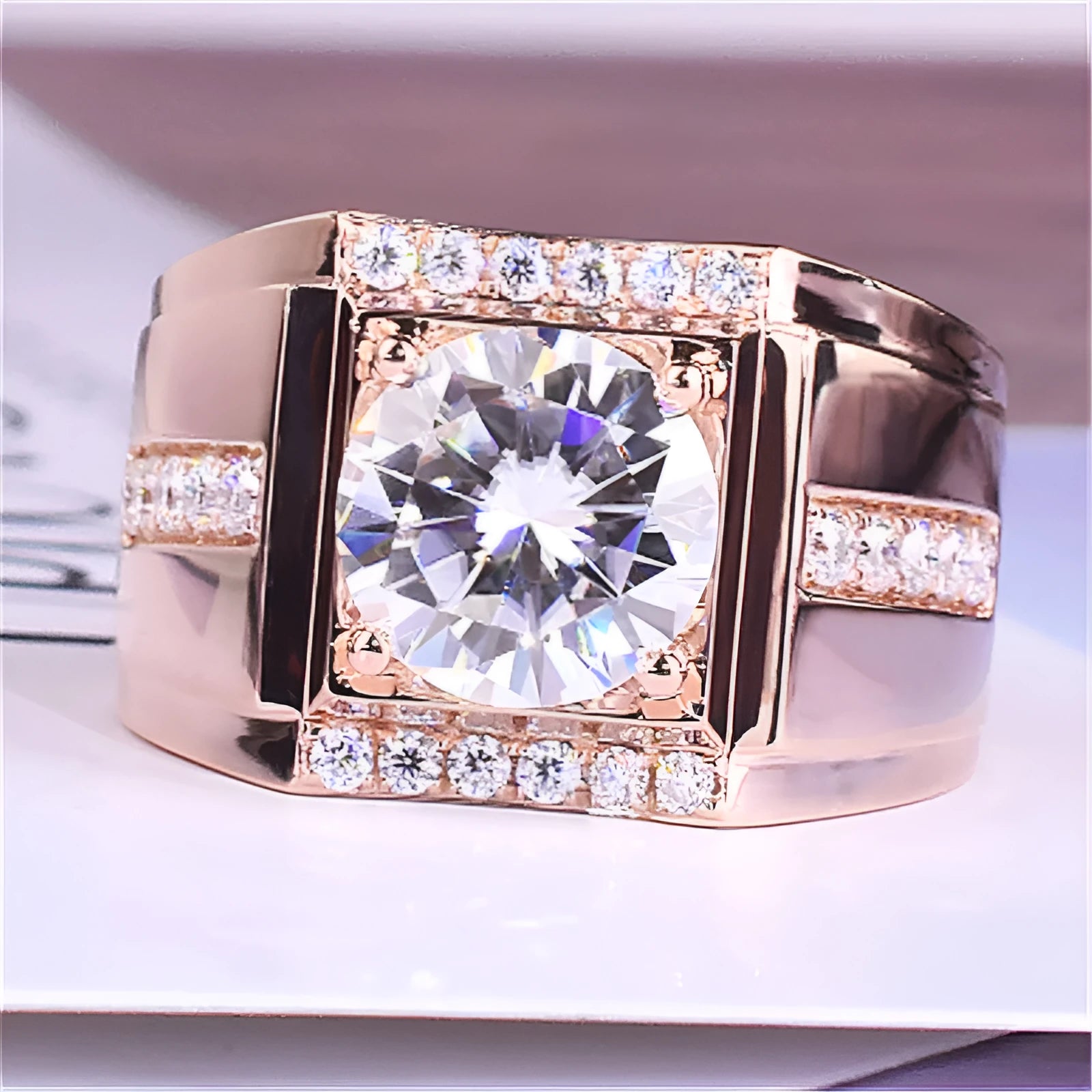 Men's geometric imitation moissanite ring with adjustable opening and high carbon diamond zircon stones