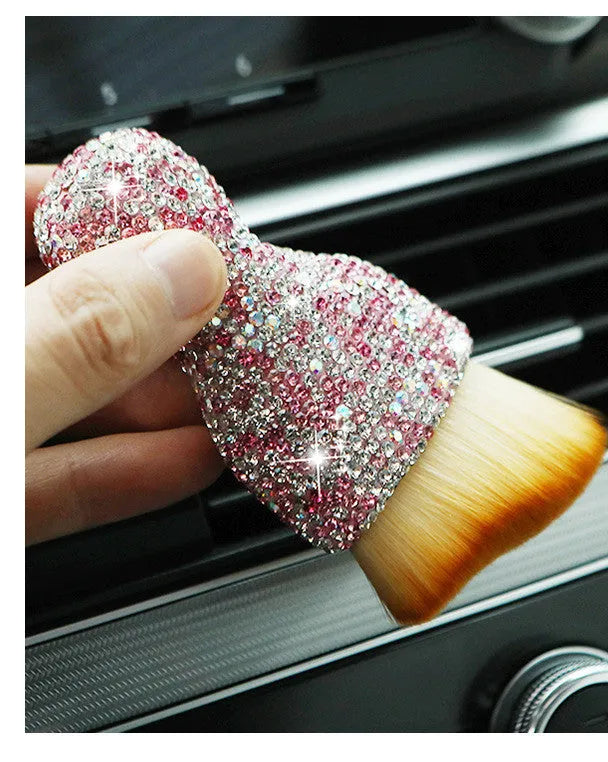 PVC car interior cleaning brush in white pink black colours measuring 10cm length 5cm width