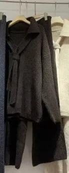 Sweater suit two-piece set with long-sleeve top and trousers in acrylic imitation cashmere fabric
