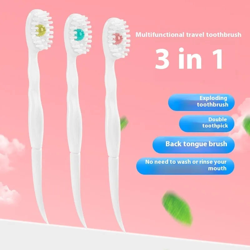 Box containing 20 individual disposable bead toothbrushes with built-in toothpaste for travel.