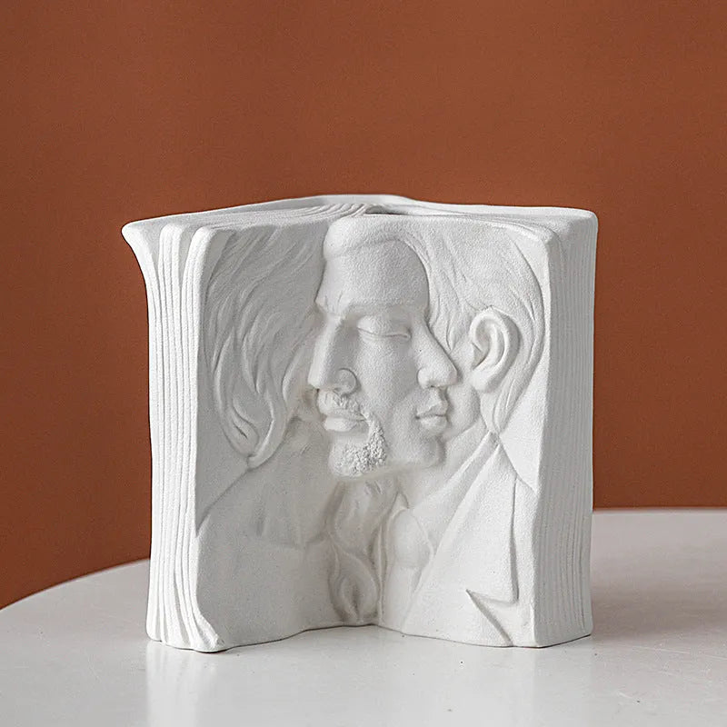 Ceramic book stand in modern style with glazed finish, shown in one of four colour designs