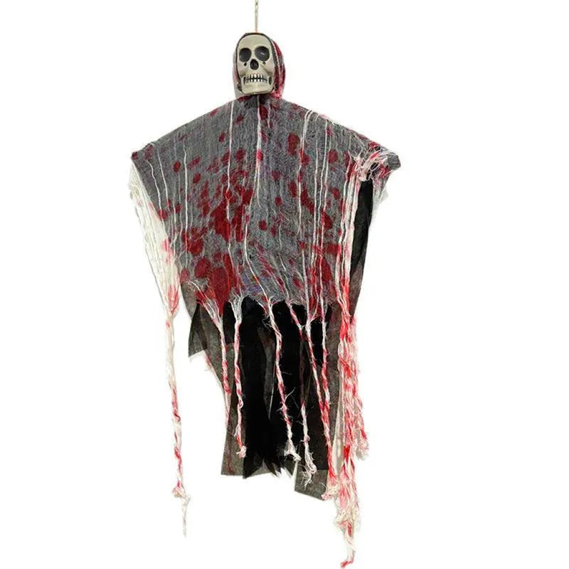 Blood-dyed luminous skull hanging ghost Halloween plastic ornament for outdoor decoration.