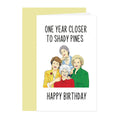 Simple modern birthday greeting card with coloured envelope options in two different sizes.