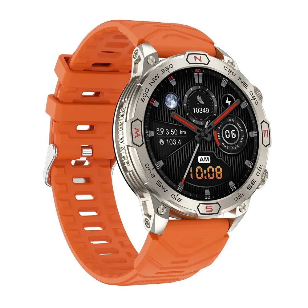 Sports smartwatch with AMOLED display on wrist showing fitness tracking data