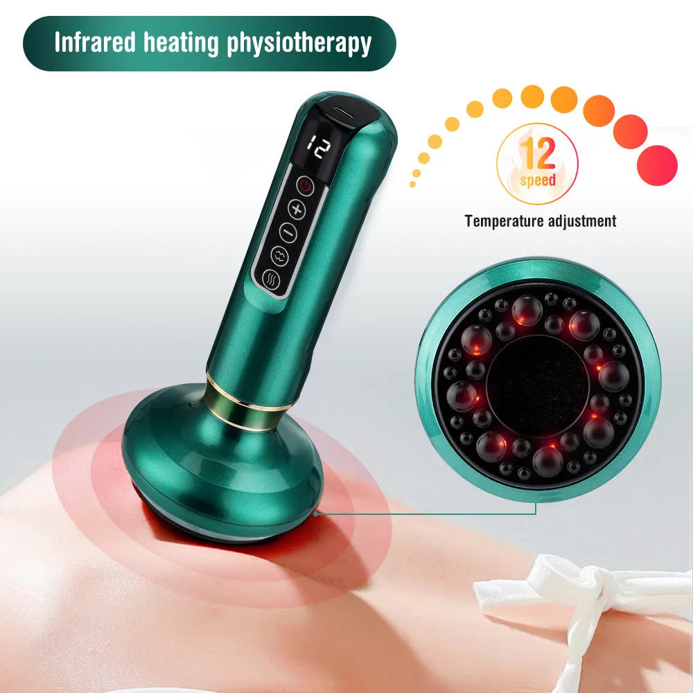 Green electric vacuum cupping massager device with USB charging cable
