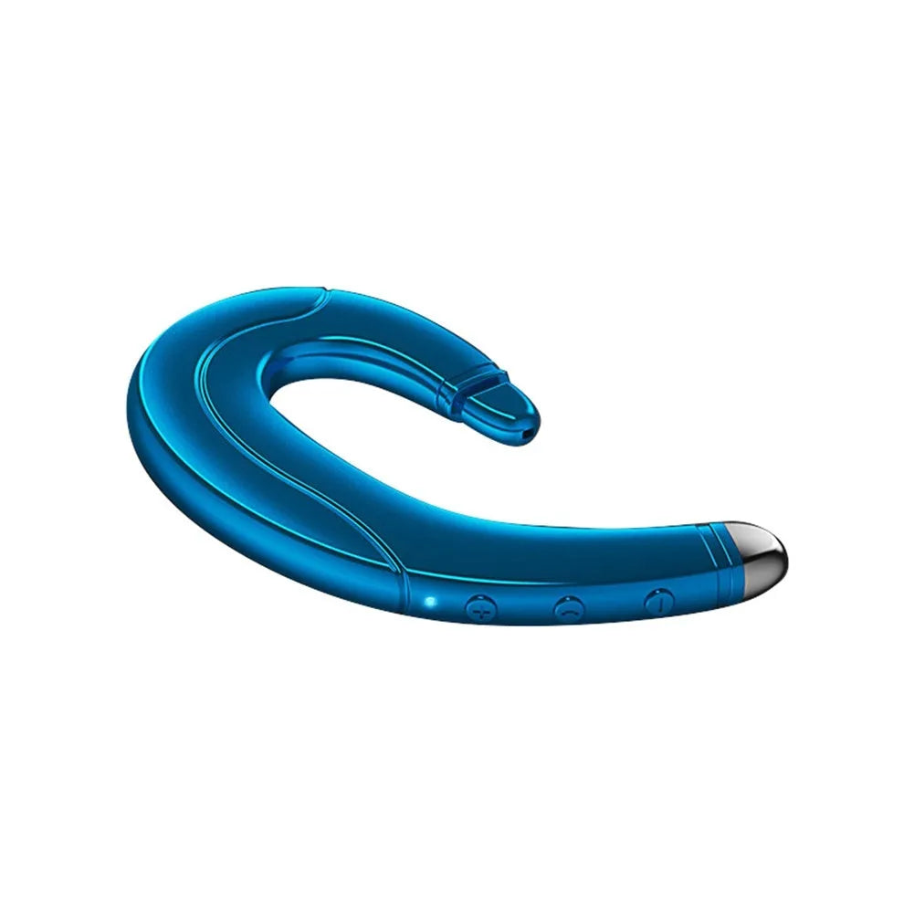 Single ear Bluetooth driving earphone in black, blue, or red colours with behind-ear mount design