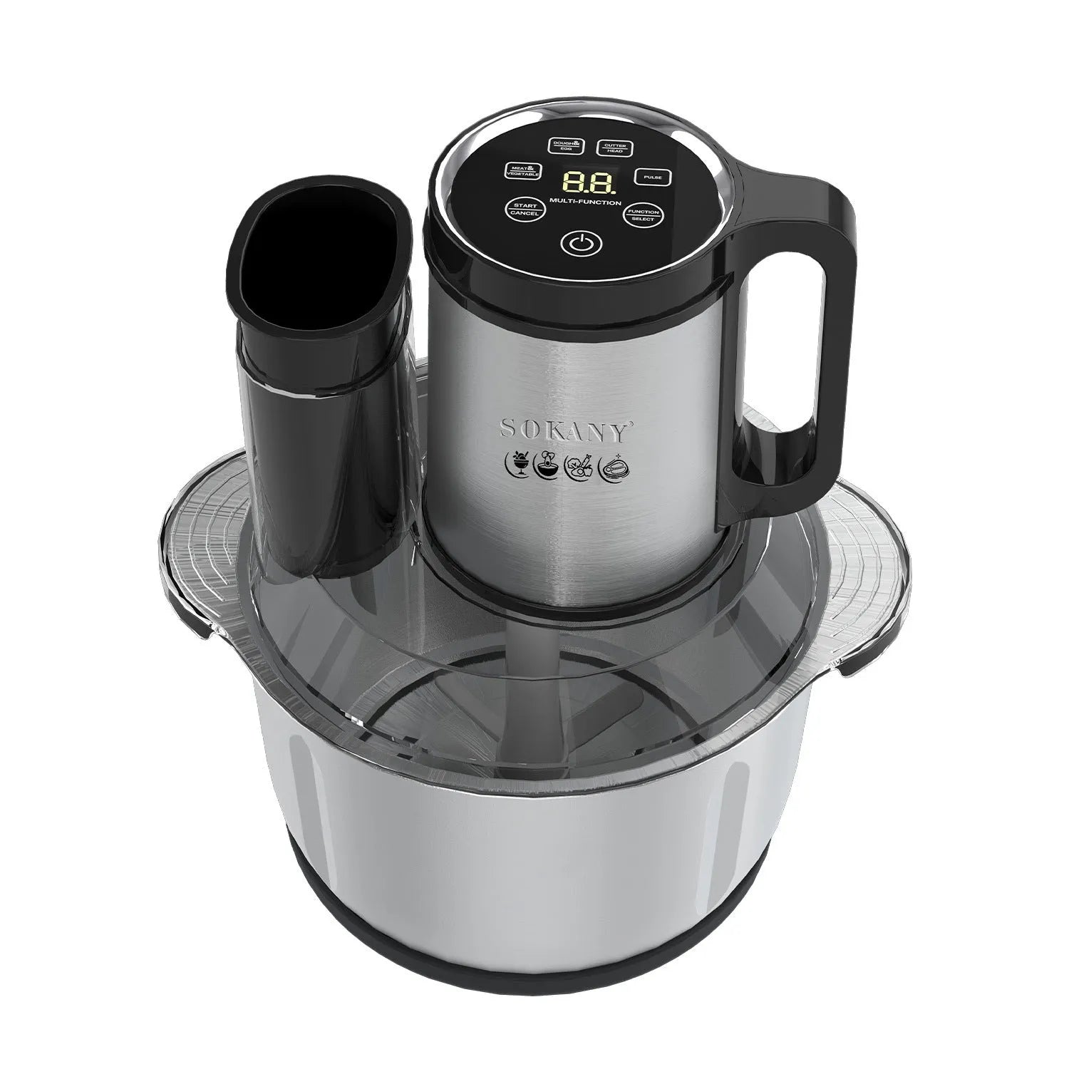 Stainless steel meat grinder with 06036 colour finish and adjustable speed controls