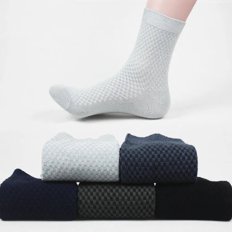 Men's bamboo fibre business socks with small square pattern in five colour options