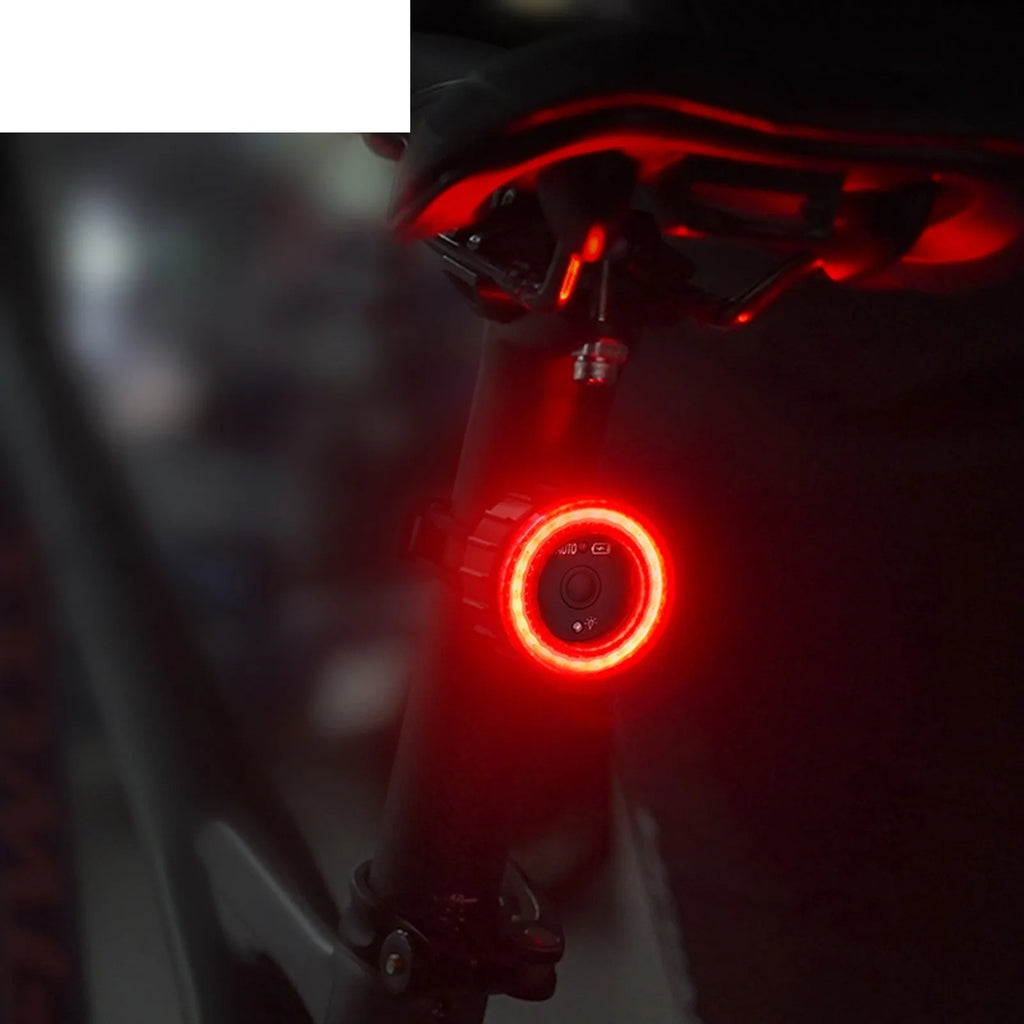 Black intelligent induction brake taillight with aluminium alloy body and seat tube bracket for cycling safety