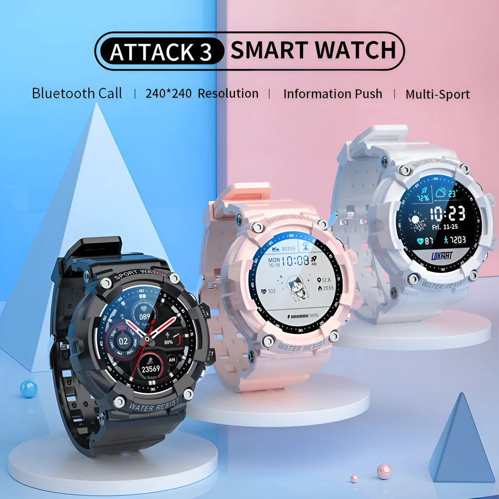 IP67 waterproof smart sports watch with round colour screen showing health metrics