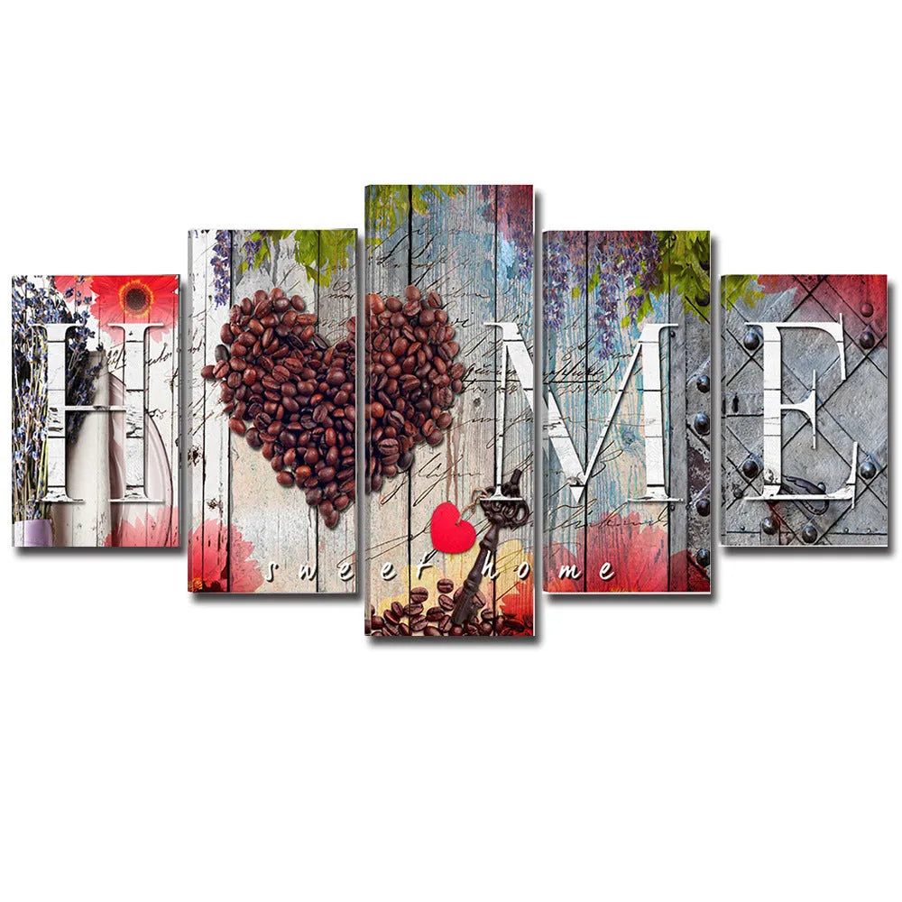 Red oil painting canvas panel set showing multiple artwork pieces in different dimensions