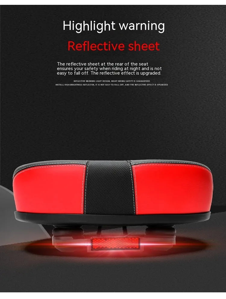 Thickened plus-size bicycle saddle in red with shock absorber and reflective stickers