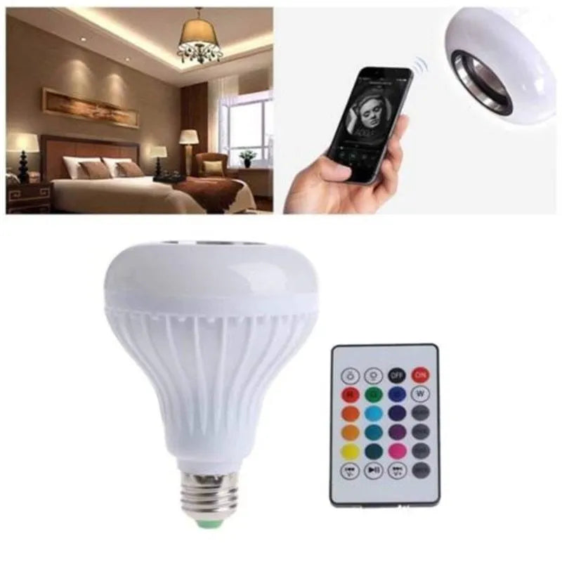White LED Bluetooth bubble lamp with E27 base showing RGB colour lighting effects