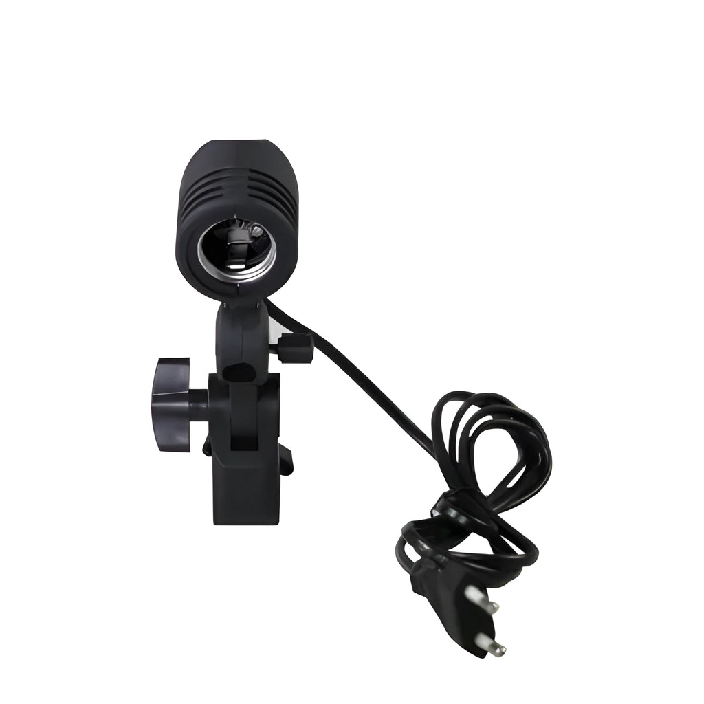 Black universal photography lamp holder with E27 socket and rear power switch.