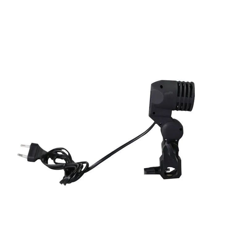 Black universal photography lamp holder with E27 socket and rear power switch.
