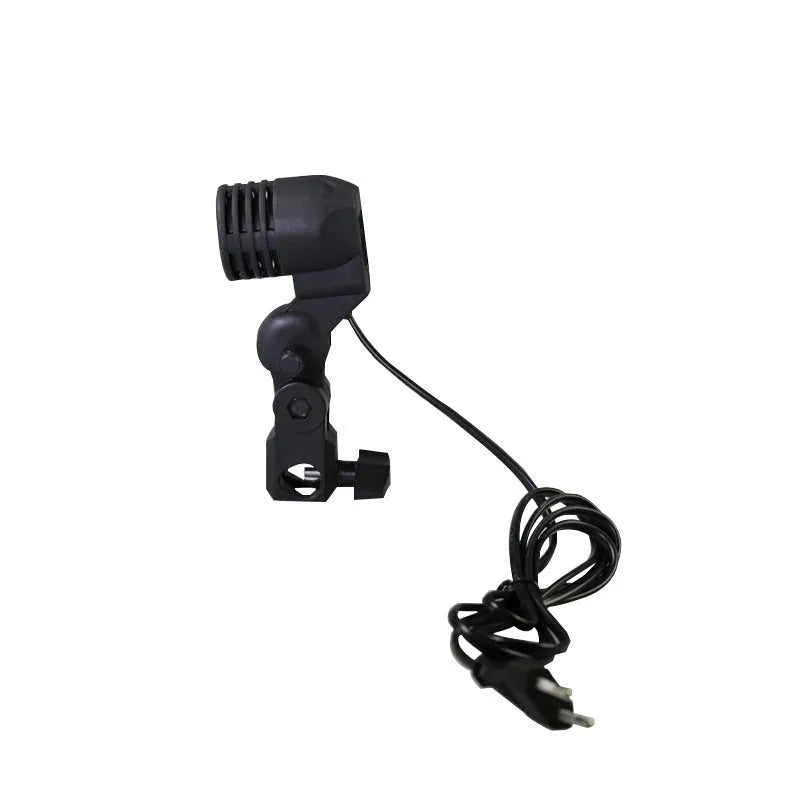 Black universal photography lamp holder with E27 socket and rear power switch.