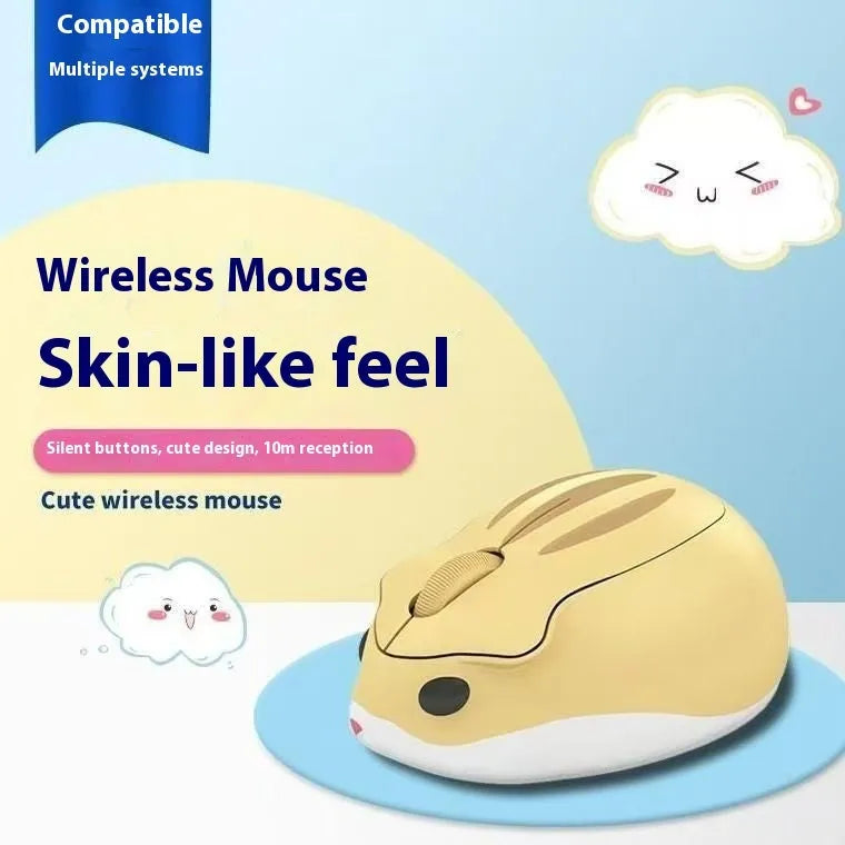Hamster Wireless Silent Bluetooth Mouse in yellow, pink, and grey on a white background.