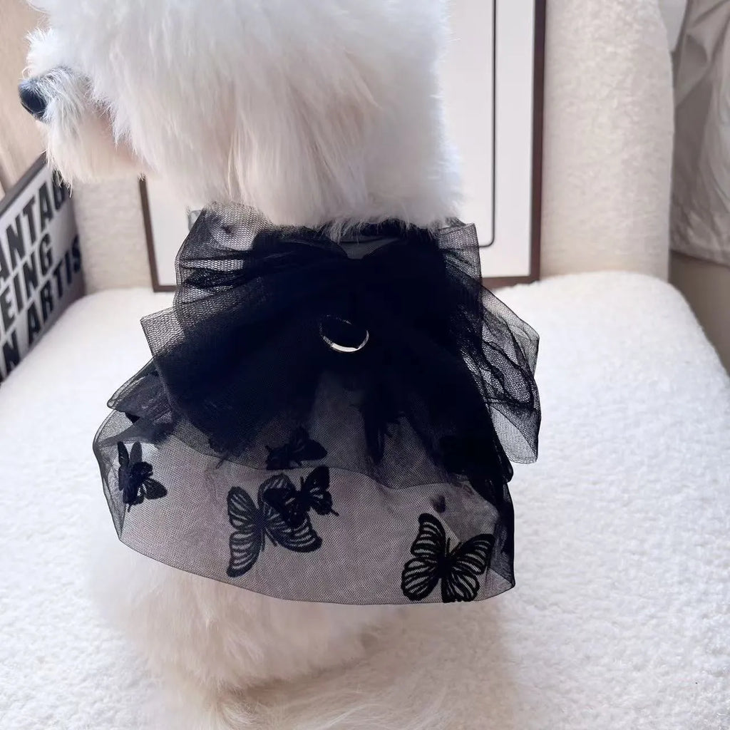 Black gauze princess tulle skirt for small dogs and cats with size options from XS to XL