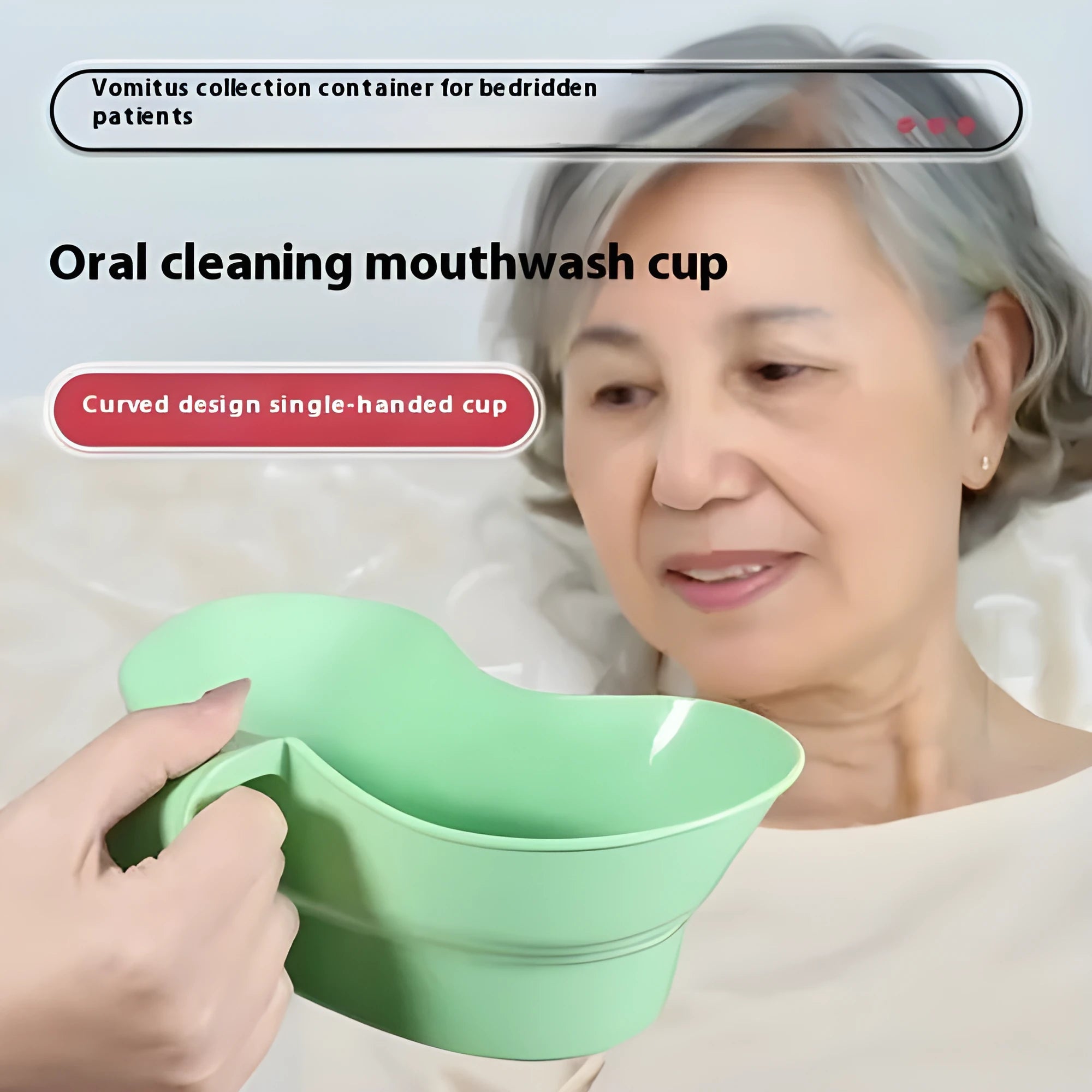 Green plastic gargle cup for bedridden patient oral care with modern simple design