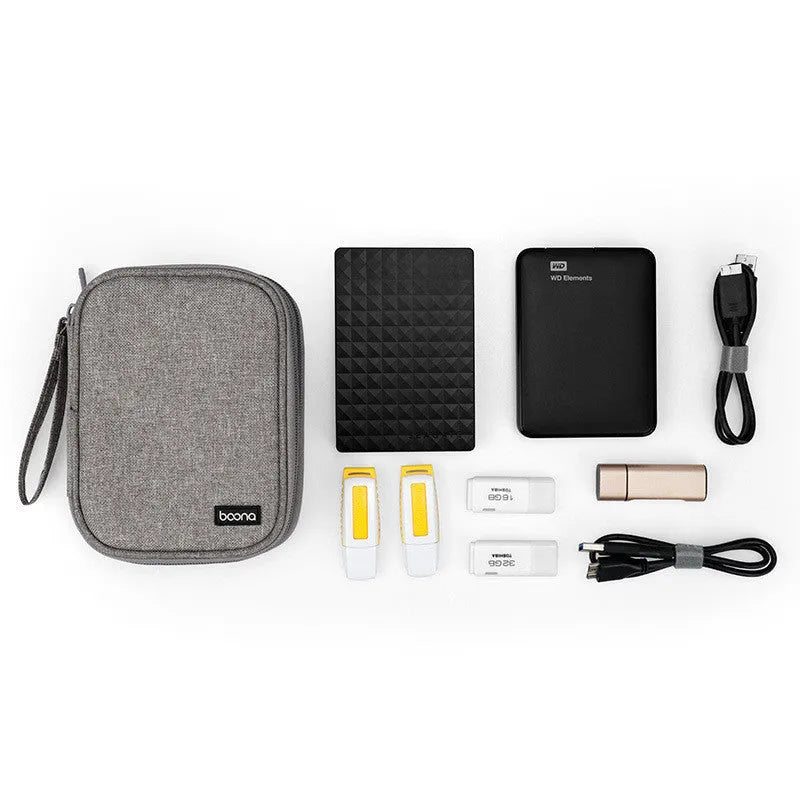 2.5-inch portable hard drive protective cover in Oxford cloth showing black and grey colour options