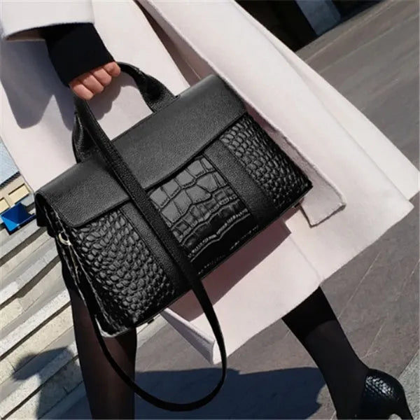 Women's black PU shoulder bag with large 36cm and small 34cm width options
